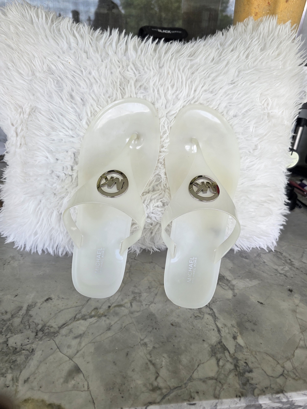 Michael Kors Women's Clear Jelly Logo Slip-On Sandals in Off-White